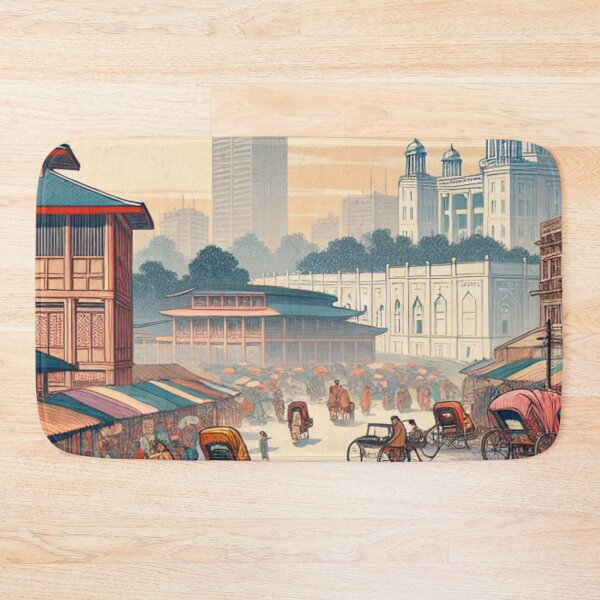 Item preview, Dhaka Bangladesh Ukiyo E Art Edo Style Rickshaw Market Wall Art designed and sold by Vandy Fullam.