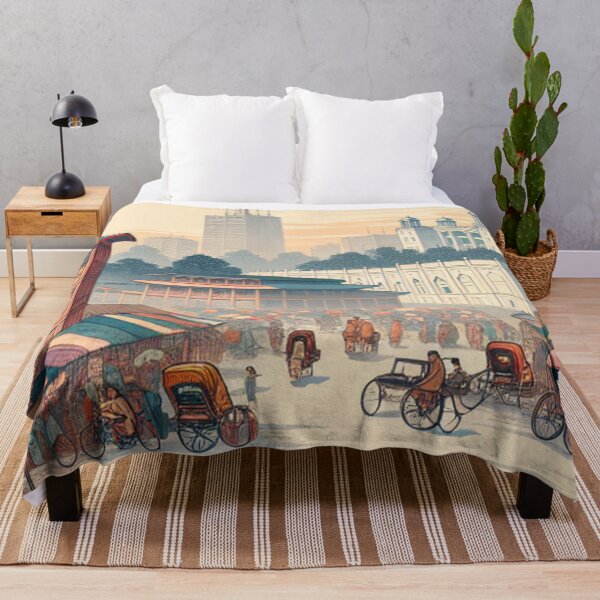 Item preview, Dhaka Bangladesh Ukiyo E Art Edo Style Rickshaw Market Wall Art designed and sold by Vandy Fullam.