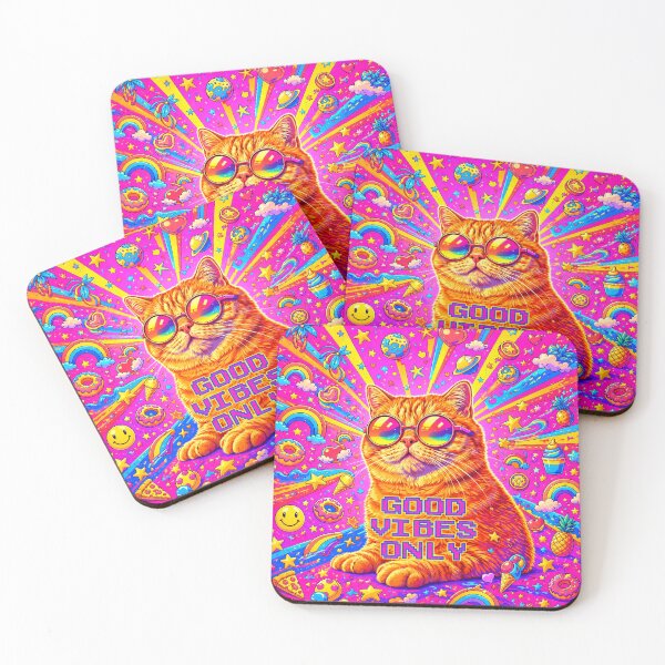 Item preview, Good Vibes Only Neon Pink Cat Pop Art designed and sold by Oribear.
