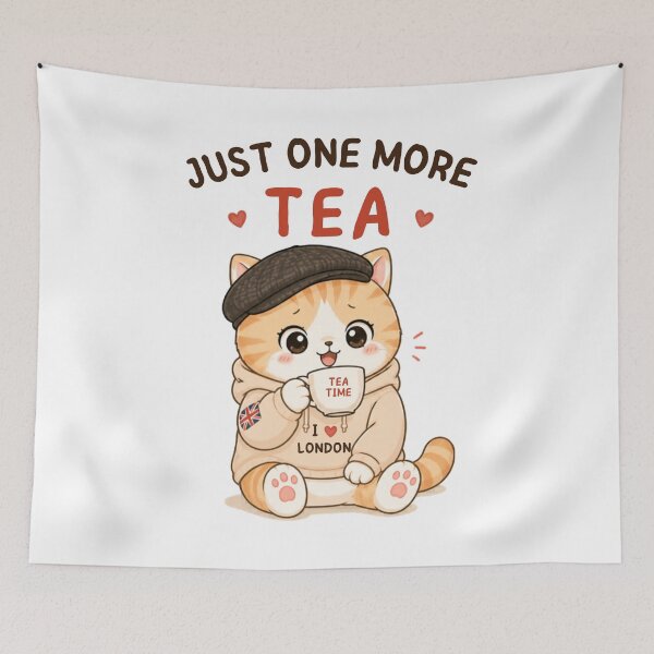 Item preview, Just One More Tea Cat | Cute Kawaii Aesthetic | Cozy London Mood Design designed and sold by The Mood Index.