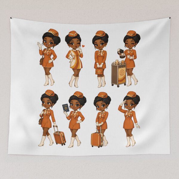 Item preview, Retro Flight Attendant Girl – Vintage Airline Uniform Travel Design designed and sold by MoonSpeaksTV.