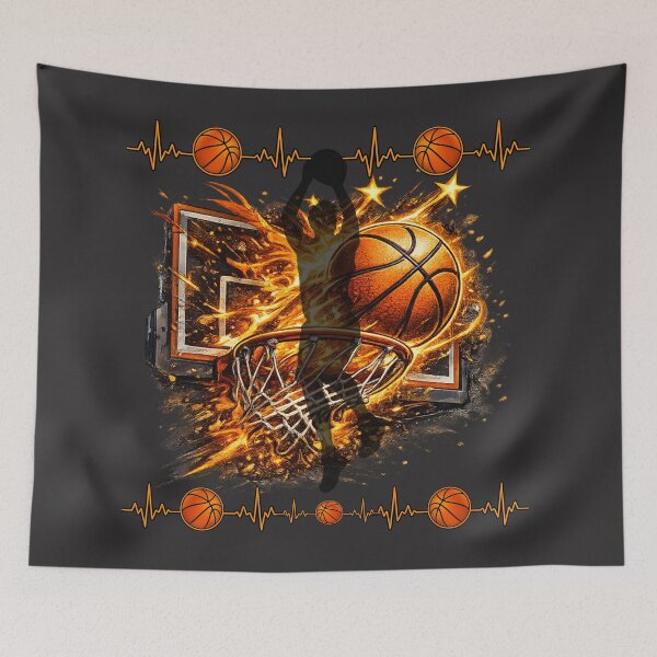 Item preview, Fiery Basketball Slam Dunk Over Hoop and Backboard With Explosive Flames and Dynamic Motion designed and sold by FireOrchid.