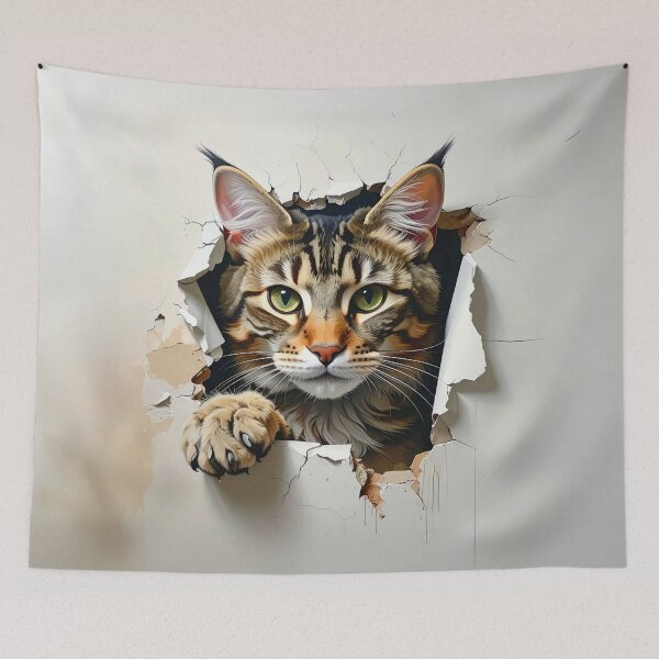 Artikelvorschau, 3D-Katzenillusion – Katze späht durch eine Papierwand entworfen und verkauft von The Digital Compass.