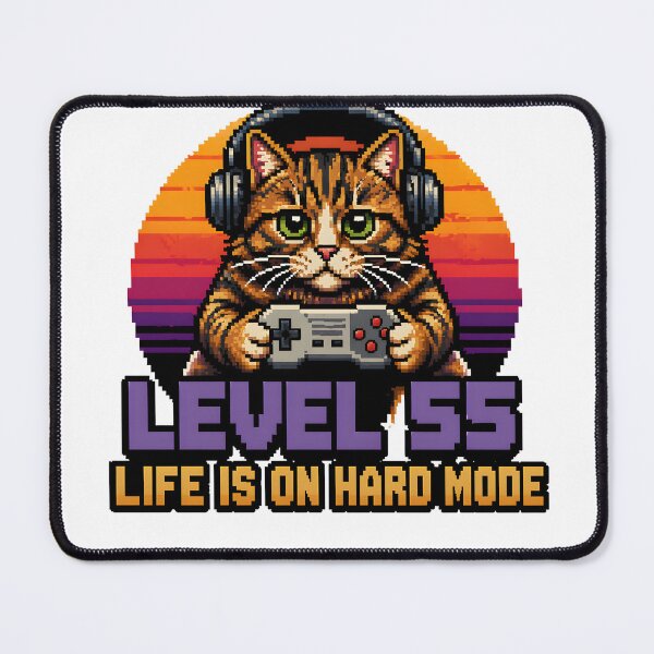 Item preview, Level 55 Life Is On Hard Mode Cat – Funny Gamer Cat Shirt, Retro Gaming Cat, Cute Gamer Gift designed and sold by chrstnslts.