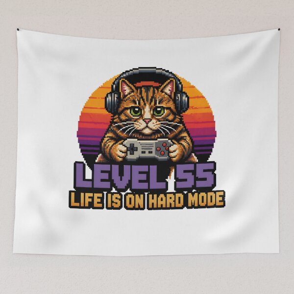 Item preview, Level 55 Life Is On Hard Mode Cat – Funny Gamer Cat Shirt, Retro Gaming Cat, Cute Gamer Gift designed and sold by chrstnslts.