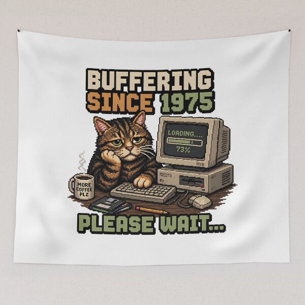 Item preview, Buffering Since 1975 Cat – Funny Retro Computer Cat, Loading Please Wait Meme, Vintage Tech Humor designed and sold by chrstnslts.