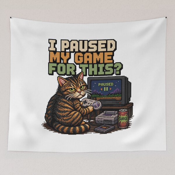Item preview, I Paused My Game For This Cat – Funny Gamer Cat Meme, Retro Gaming Cat, Sarcastic Gaming Humor Gift designed and sold by chrstnslts.