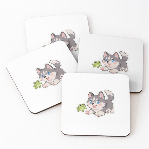 Item preview, Cute Husky Puppy Playing with Frog-Kawaii Dog Cartoon Sticker  designed and sold by carestazafeli.