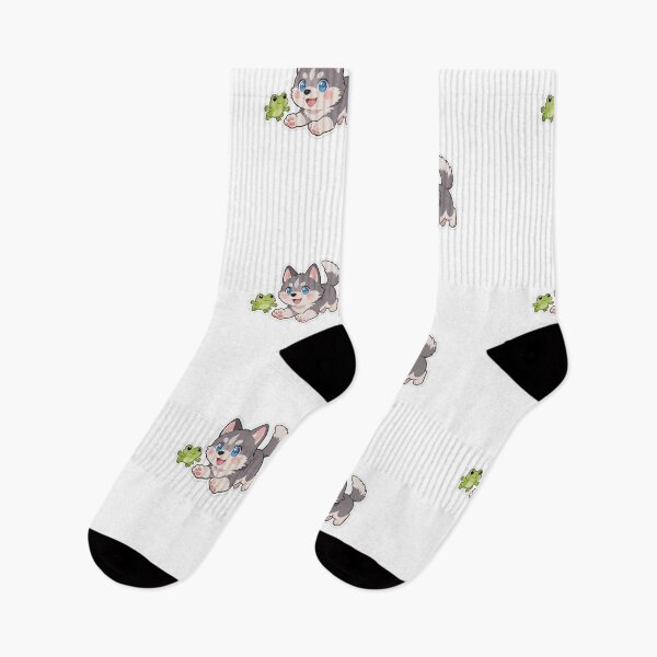 Item preview, Cute Husky Puppy Playing with Frog-Kawaii Dog Cartoon Sticker  designed and sold by carestazafeli.