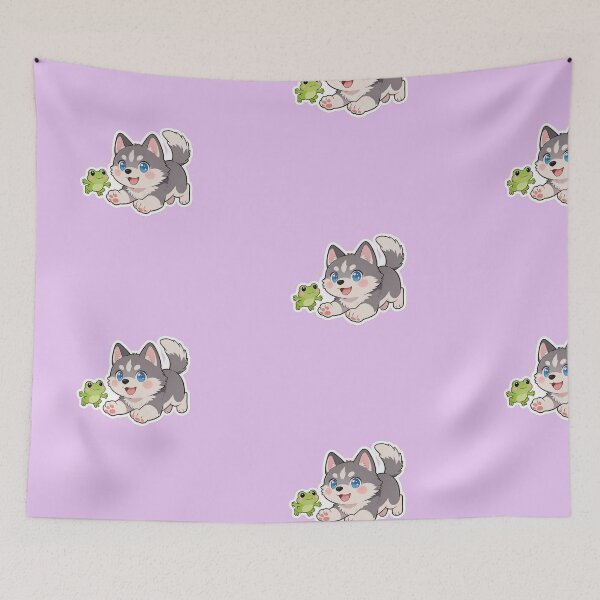 Item preview, Cute Husky Puppy Playing with Frog-Kawaii Dog Cartoon Sticker  designed and sold by carestazafeli.