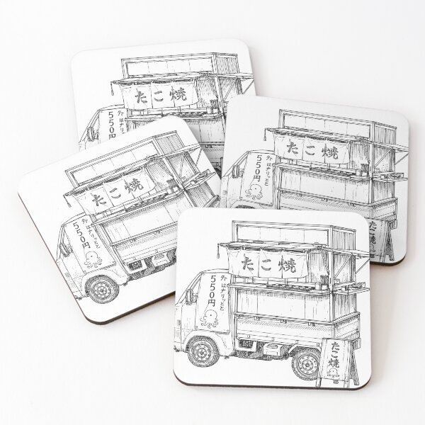 Item preview, Minimalist Japanese Takoyaki Food Truck Ink Art designed and sold by LumePrint.