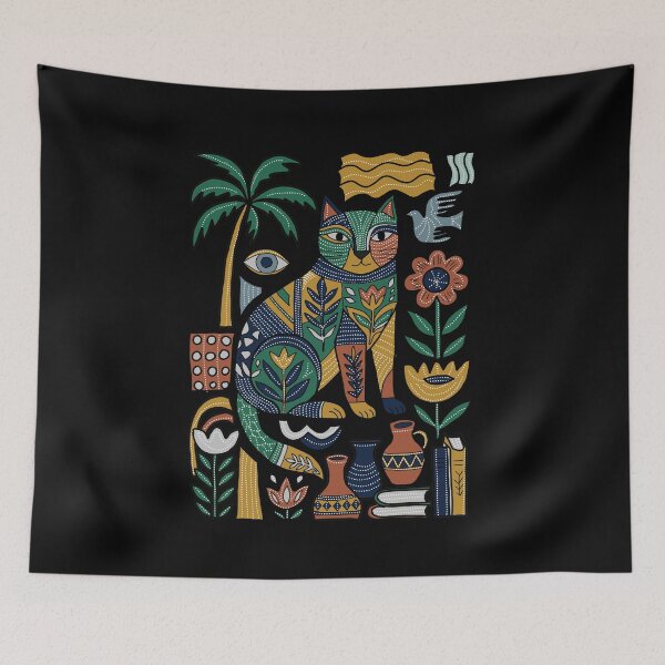 Item preview, Bohemian Mystical Cat Folk Art Illustration  designed and sold by LeshanArt.
