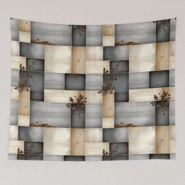 Item preview, Rustic Wooden Block Pattern with Green Leaf Branch Accents designed and sold by semenol.