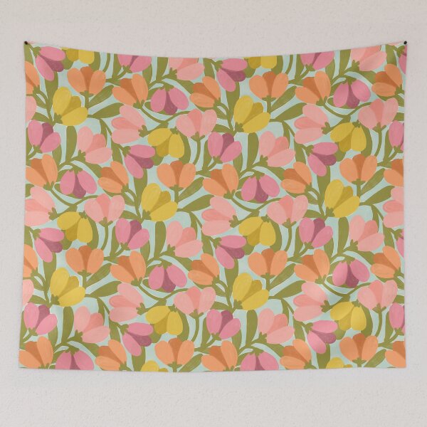 Item preview, Abstract modern tulip floral | Pastel gouache on mint green designed and sold by Illustrated by Nat.