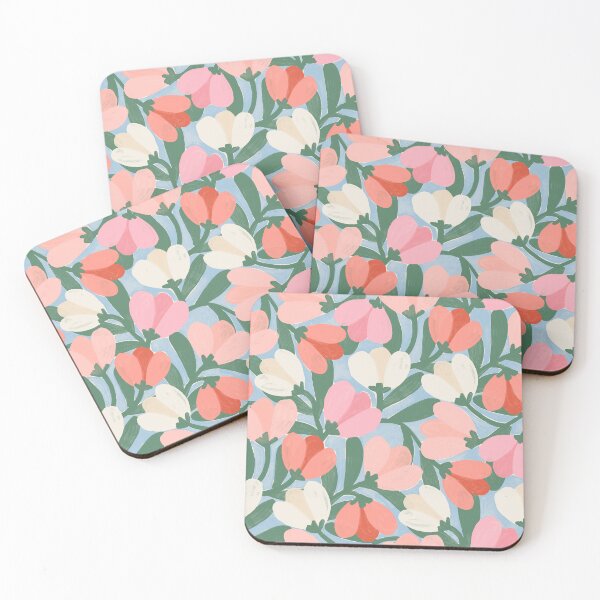 Item preview, Abstract modern tulip floral | Pink gouache on pastel blue designed and sold by Illustrated by Nat.