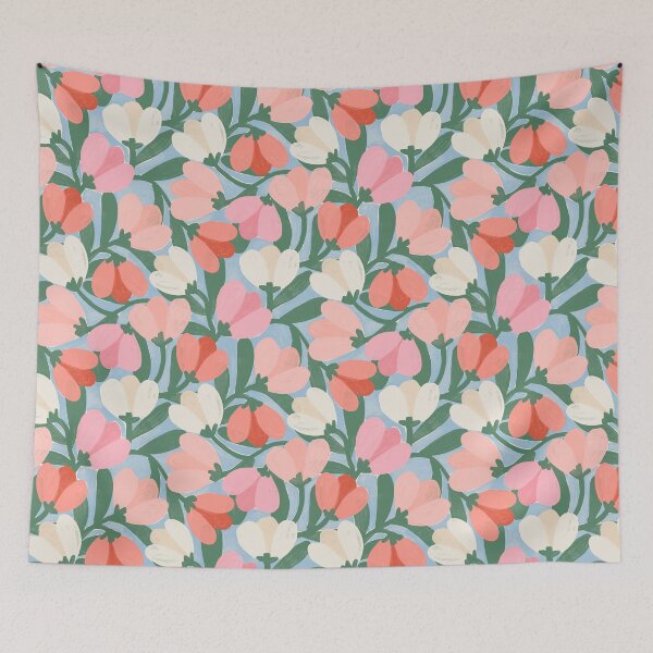 Item preview, Abstract modern tulip floral | Pink gouache on pastel blue designed and sold by Illustrated by Nat.