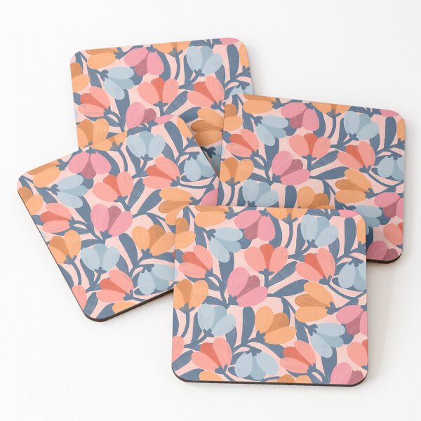 Item preview, Abstract modern tulip floral | Blue gouache on pastel pink designed and sold by Illustrated by Nat.