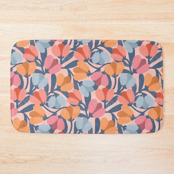 Item preview, Abstract modern tulip floral | Blue gouache on pastel pink designed and sold by Illustrated by Nat.