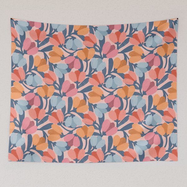 Item preview, Abstract modern tulip floral | Blue gouache on pastel pink designed and sold by Illustrated by Nat.