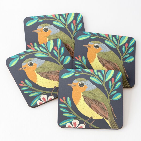 Item preview, Botanical Robin Bird Art Print | Hand Painted Songbird Painting on Navy Background designed and sold by Filora Atelier .