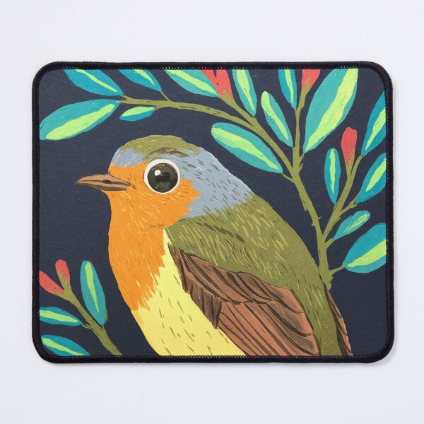 Item preview, Botanical Robin Bird Art Print | Hand Painted Songbird Painting on Navy Background designed and sold by Filora Atelier | Bird Art.