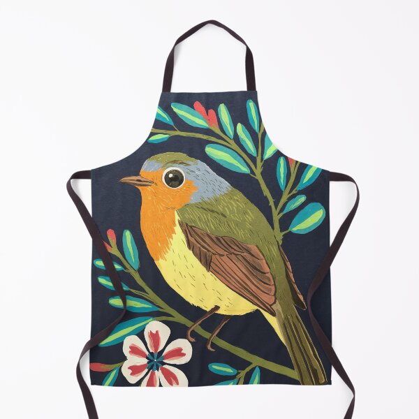 Item preview, Botanical Robin Bird Art Print | Hand Painted Songbird Painting on Navy Background designed and sold by Filora Atelier | Bird Art.