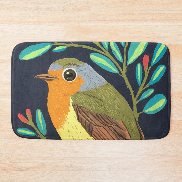 Item preview, Botanical Robin Bird Art Print | Hand Painted Songbird Painting on Navy Background designed and sold by Filora Atelier | Bird Art.