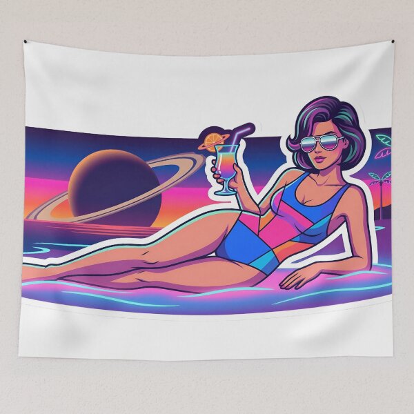 Item preview, Retro Future Cosmic Beach Summer Aesthetic Vaporwave Saturn Sunset designed and sold by StickyGuys.