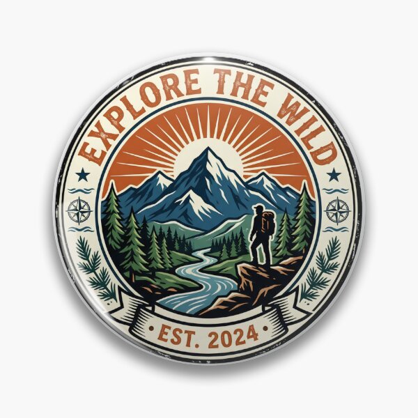 Item preview, Vintage Explore The Wild Mountain Hiking Adventure Badge designed and sold by Trendlurk.