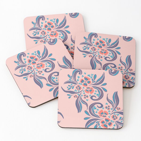 Item preview, Modern Folk Floral Pattern in Coral and Teal designed and sold by AneissPiaf.