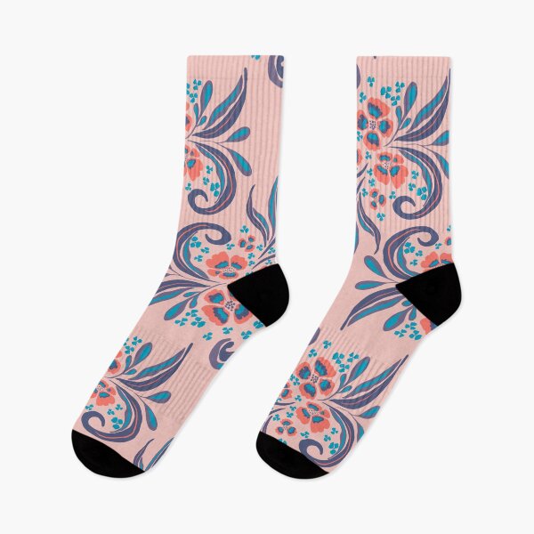 Item preview, Modern Folk Floral Pattern in Coral and Teal designed and sold by AneissPiaf.