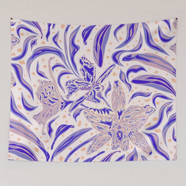 Item preview, Blue Art Nouveau Orchid Seamless Floral Pattern designed and sold by AneissPiaf.