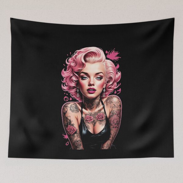 Item preview, Tattooed Marilyn Monroe: Pink Hair & Rose Ink Pop Art designed and sold by Krasnovaovaova.