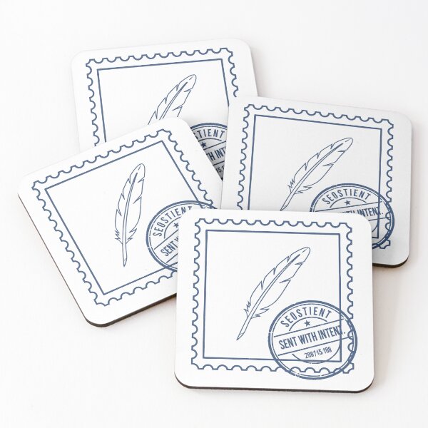 Item preview, Sent With Intent – Vintage stamp with quill pen design, blue designed and sold by Fuechse.