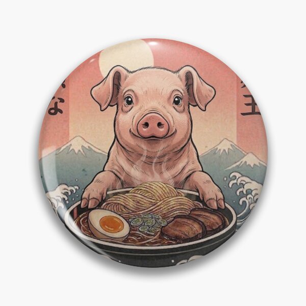 Item preview, Funny Pig Japanese Ramen Noodles Vintage Kanagawa Wave designed and sold by FurryHavenPH.