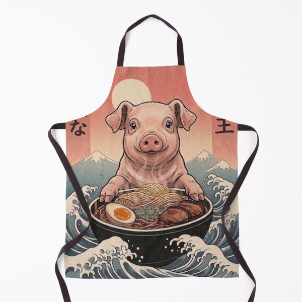 Item preview, Funny Pig Japanese Ramen Noodles Vintage Kanagawa Wave designed and sold by FurryHavenPH.