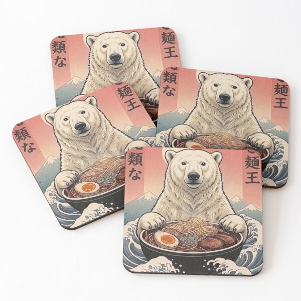 Item preview, Funny Polar Bear Japanese Ramen Noodles Vintage Kanagawa Wave designed and sold by FurryHavenPH.
