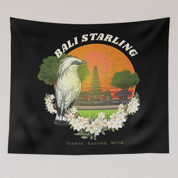 Item preview, Bali Starling Retro Sunset Temple – Iconic Indonesian Wildlife Art designed and sold by Khanz4Design.