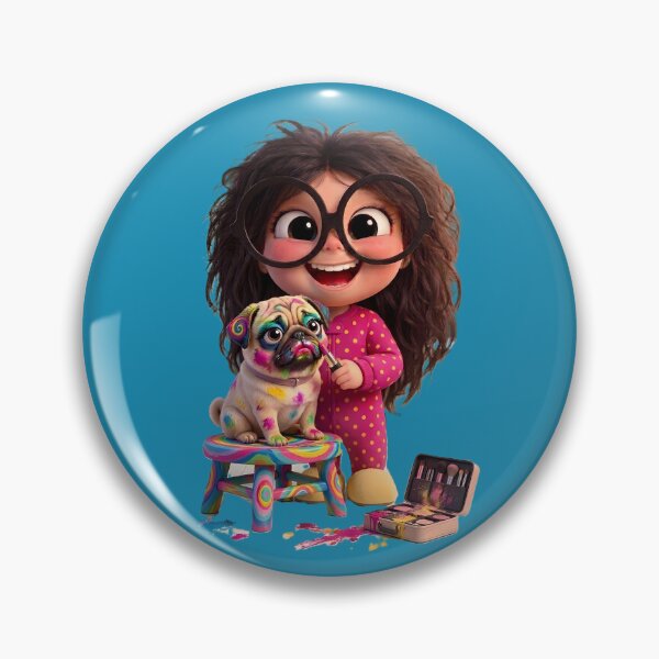 Item preview, Adorable Girl Lolly and Pug Dog Pippo - Cartoon Illustration designed and sold by Art-Inspir-AI.