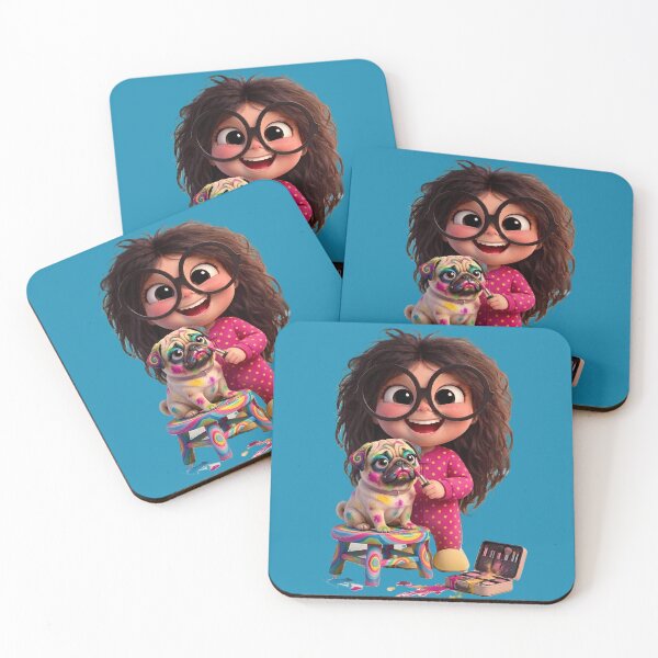 Item preview, Adorable Girl Lolly and Pug Dog Pippo - Cartoon Illustration designed and sold by Art-Inspir-AI.