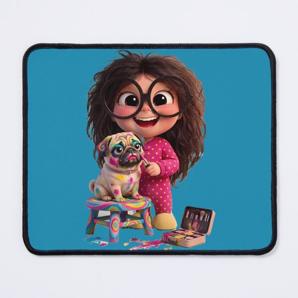 Item preview, Adorable Girl Lolly and Pug Dog Pippo - Cartoon Illustration designed and sold by Art-Inspir-AI.