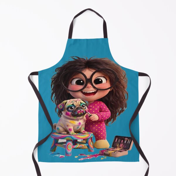 Item preview, Adorable Girl Lolly and Pug Dog Pippo - Cartoon Illustration designed and sold by Art-Inspir-AI.