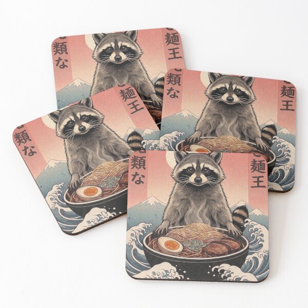 Item preview, Funny Raccoon Japanese Ramen Noodles Vintage Kanagawa Wave designed and sold by FurryHavenPH.