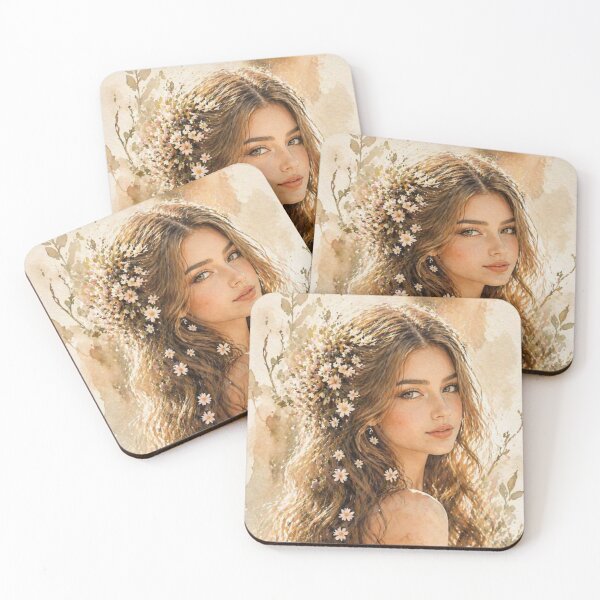 Item preview, Prom Hairstyle Nature Inspired Feminine Portrait, Boho Floral Illustration, Calm Neutral Aesthetic Art designed and sold by Bhaskar Digital Art.