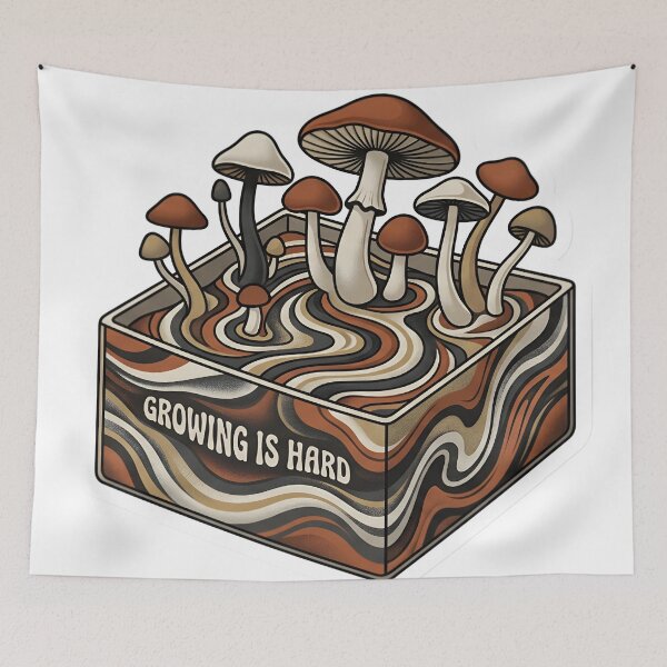 Item preview, Satisfying Mushroom Art Sarcastic Wellness Wavy Text Growing Is Hard Sensory Gift designed and sold by StickyGuys.