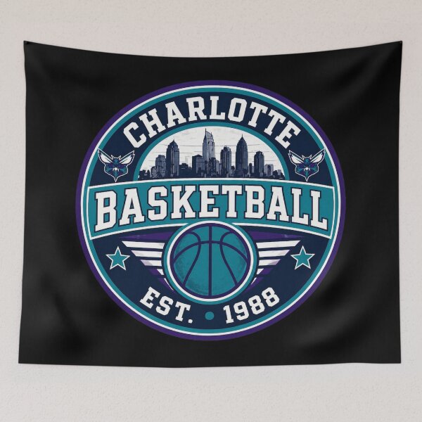 Item preview, Charlotte Basketball Retro Badge Shirt – Teal Purple Vintage Hoops Tee – City Skyline Design designed and sold by TKOprintdesigns.
