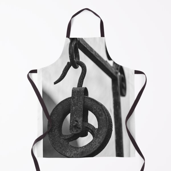Item preview, Rusty Metal Pulley And Hook Hanging From Vintage Industrial Iron Bracket, Black And White Close-Up designed and sold by Nmallia.