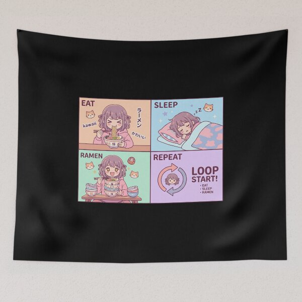 Item preview, Kawaii Anime Girl Eat Sleep Ramen Repeat Cute Food Routine Lifestyle Funny Gift designed and sold by Im-Ara.