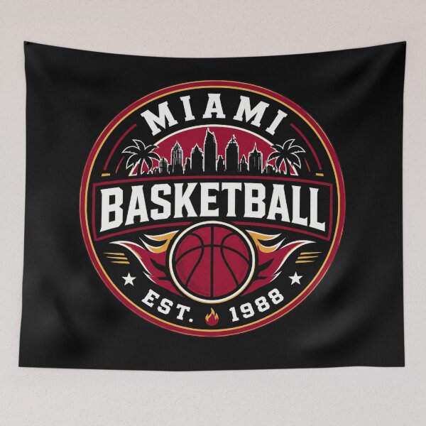Item preview, Miami Basketball Vintage Badge Tee – Red Black Gold Retro Hoops Shirt – Skyline Design designed and sold by TKOprintdesigns.