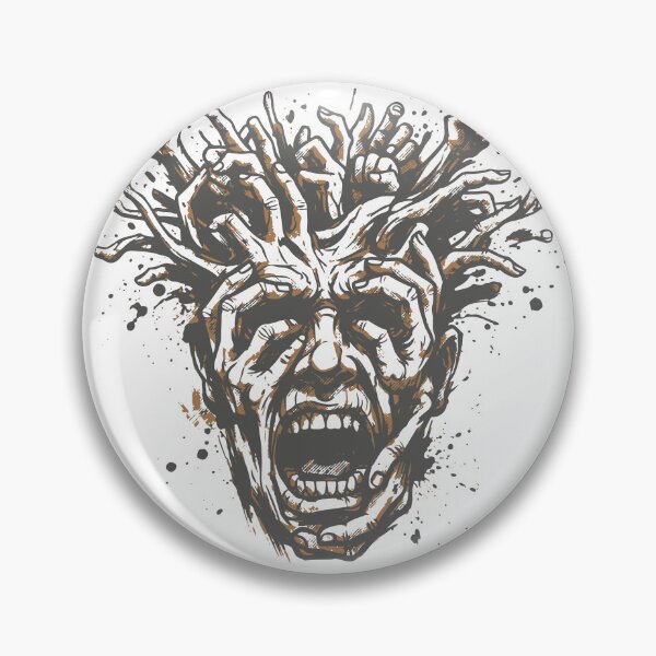 Item preview, Surreal black-and-white ink illustration of a screaming head entwined by dozens of grasping hands, evoking anxiety, panic, inner turmoil, mental breakdown designed and sold by Dejbar.